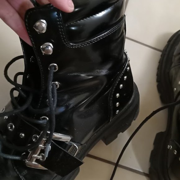 Vero Moda Black Combat Lace-Up Boots with Belt Detail - US 7 / UK 5 / EUR 38 - Picture 9 of 15